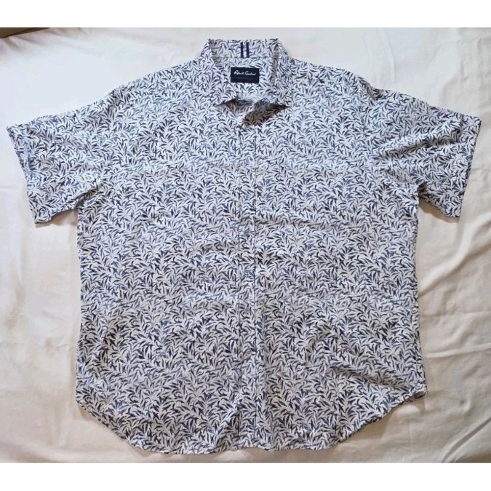 Robert Graham Modern Americana Shirt Mens 3XL Blue White Leaf Print Short Sleeve